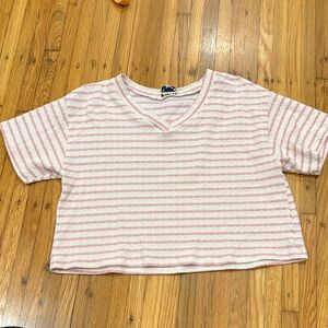 ARULA Pink and White Striped Crop Top